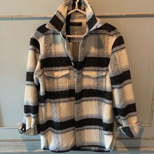 All Saints Midnight Blue White Plaid Button Jacket EUC Size XS